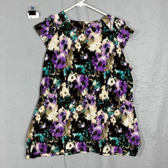 CJ Banks Womens Pullover Flower Purple V Neck Plus Size X - Picture 2 of 14